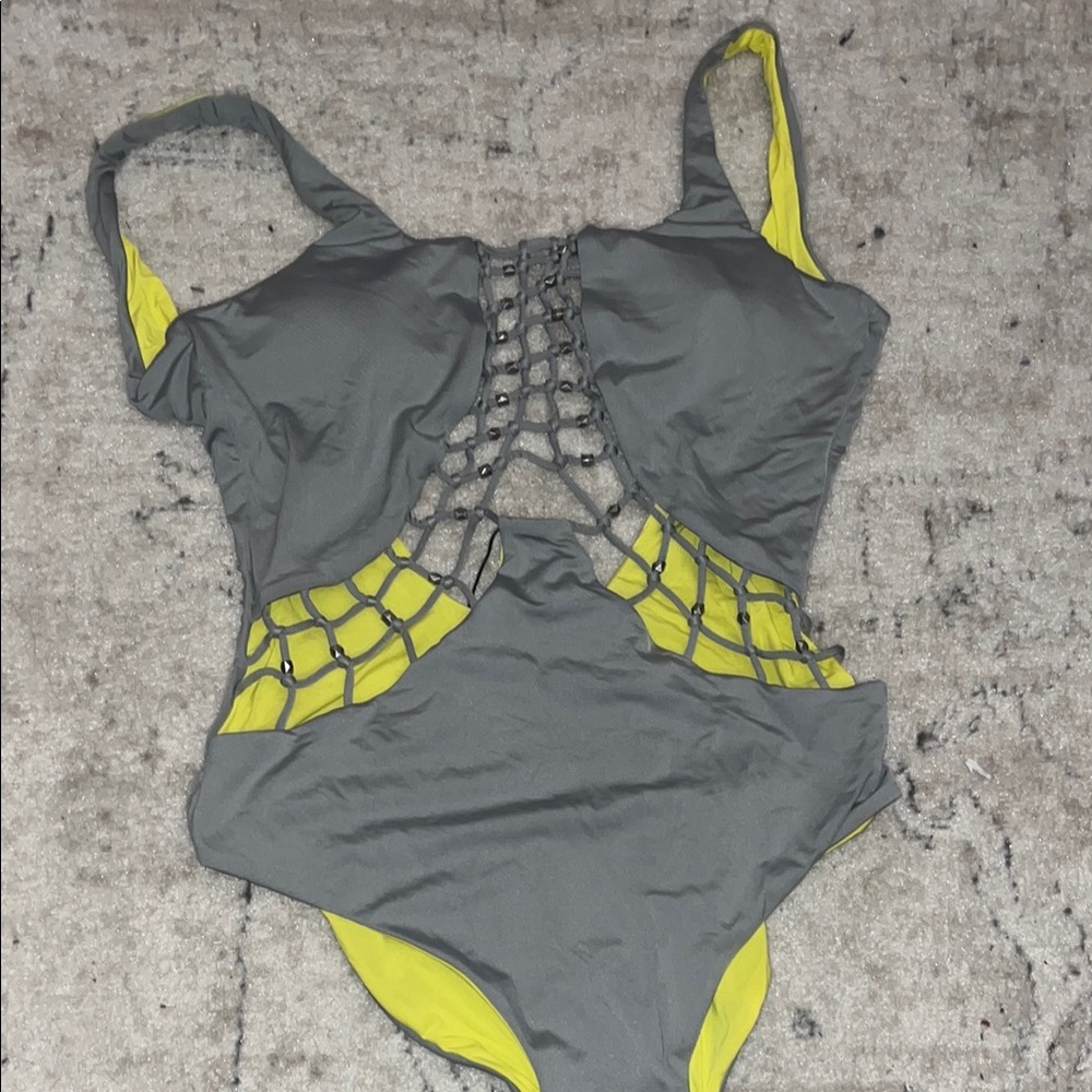 Dolce Vita Gray and Yellow One-Piece Swimsuit